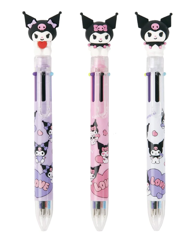 Hello Kitty 0.7mm 6-Color Multicolor Ballpoint Pen w/Hello Kitty Figure 1PC  (Pink)