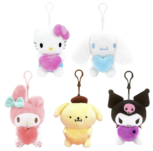 Sanrio Character Clip-On Stuffed Animal Plush Toy Bag Clip Keychain Heart