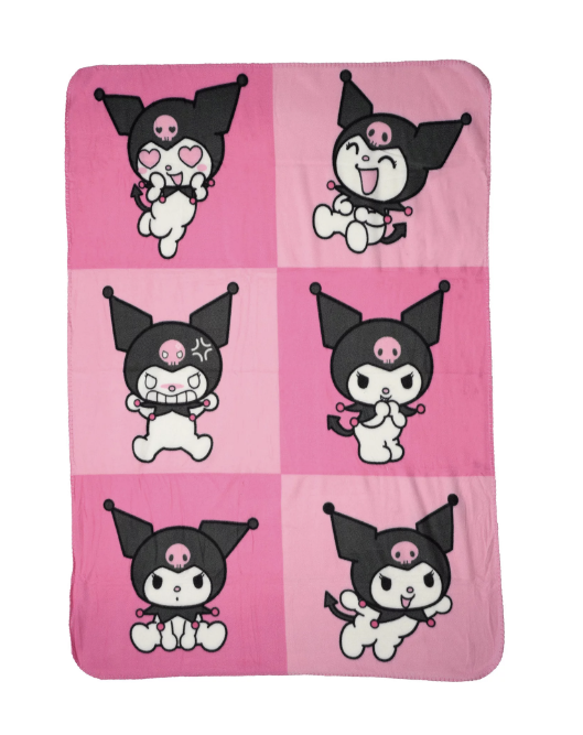 Sanrio Kuromi Throw Blanket 45" x 60" Evil Cute Expressions Pink