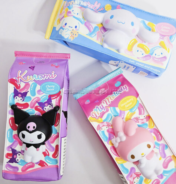 SANRIO MILK PACK PENCIL POUCH W/ SQUISH