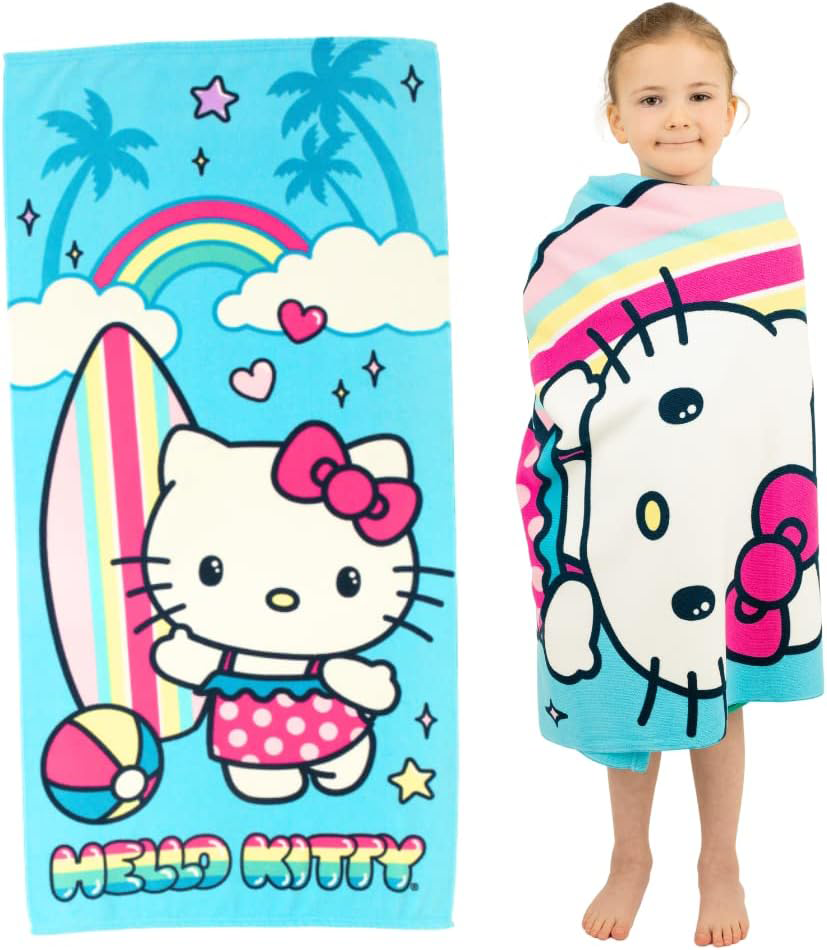 Sanrio Hello Kitty Super Soft Lightweight 100% Recycled Bath/Pool/Beach Towel Made from Recycled Plastic Bottles, 58 in x 28 in, (100% Official Licensed Sanrio Product)