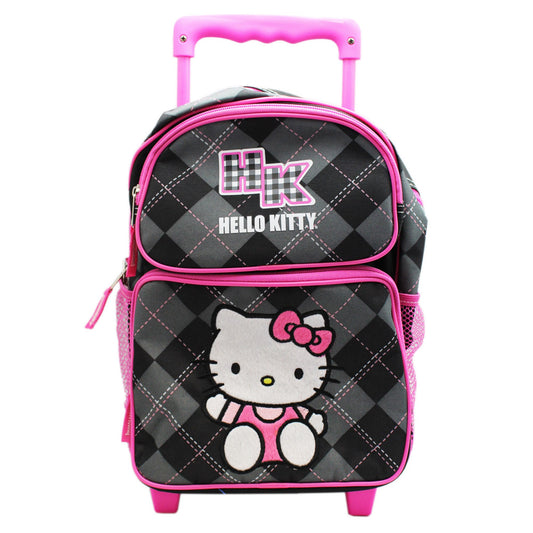 Hello Kitty Black and Gray Pattern w/Pink Trim Rolling Backpack (12in)