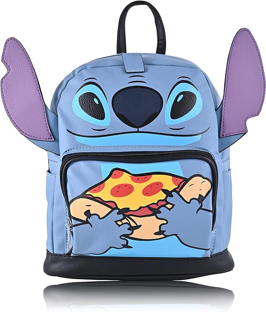 Disney Lilo and Stitch Mini Backpack for Adults and Teens Womens Double Strap Shoulder Bag (Blue Pizza)