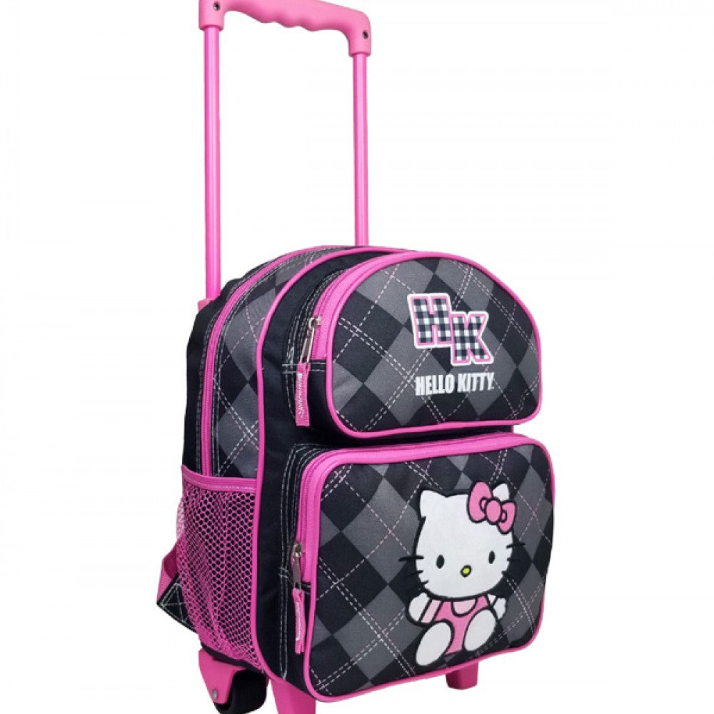 Hello Kitty Black and Gray Pattern w/Pink Trim Rolling Backpack (12in)