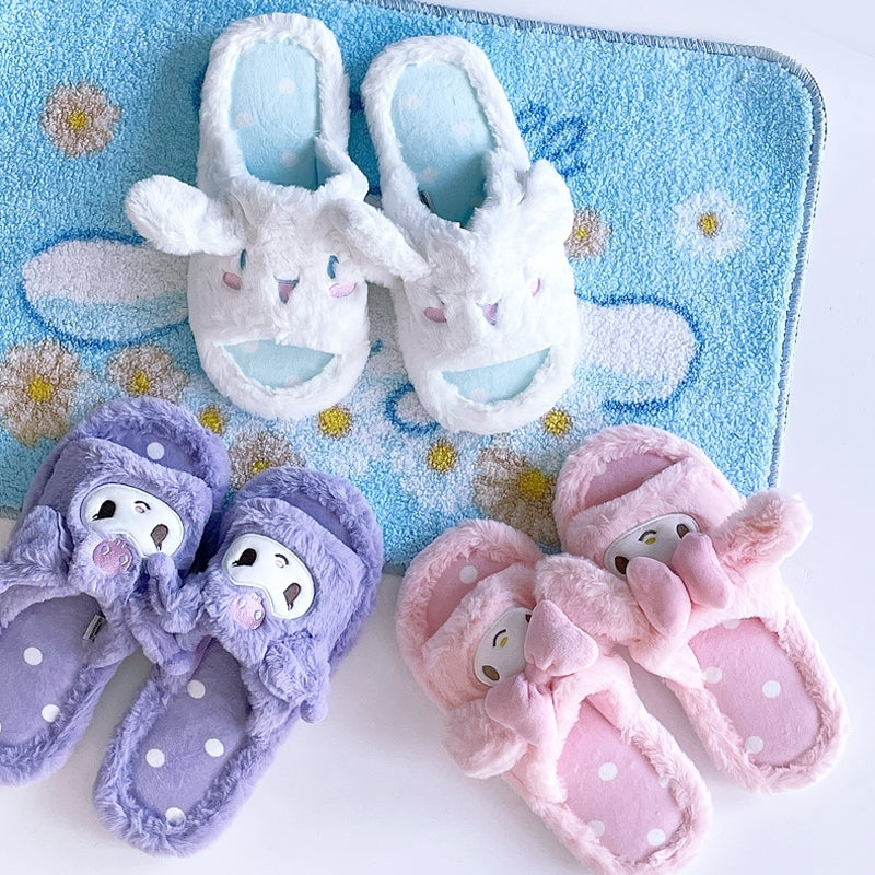 Kawaii Kuromi My Melody Cinnamoroll Cartoon Plush Slippers Women Winter Anime Sanrio Girl Heart Cute Soft Home Slippers