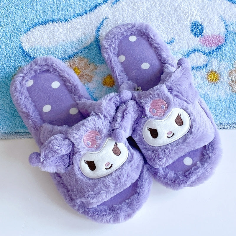 Kawaii Kuromi My Melody Cinnamoroll Cartoon Plush Slippers Women Winter Anime Sanrio Girl Heart Cute Soft Home Slippers