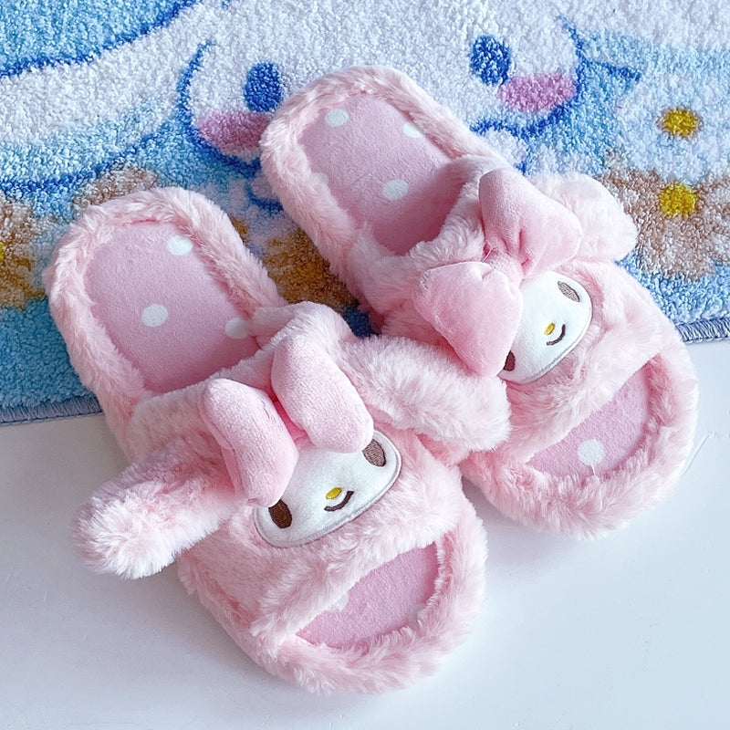 Kawaii Kuromi My Melody Cinnamoroll Cartoon Plush Slippers Women Winter Anime Sanrio Girl Heart Cute Soft Home Slippers